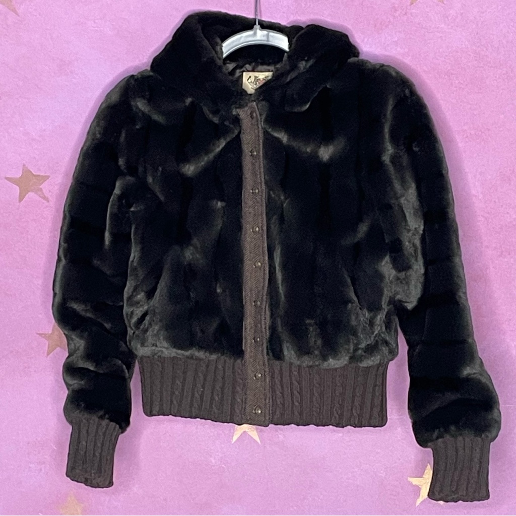 Juicy Couture Women's Brown Faux Fur Jacket Full Zip & Snaps Size M Msrp $325